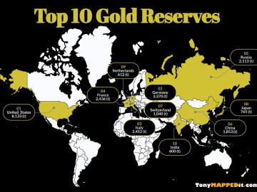 Map of Top 10 Countries With The Largest Gold Reserves