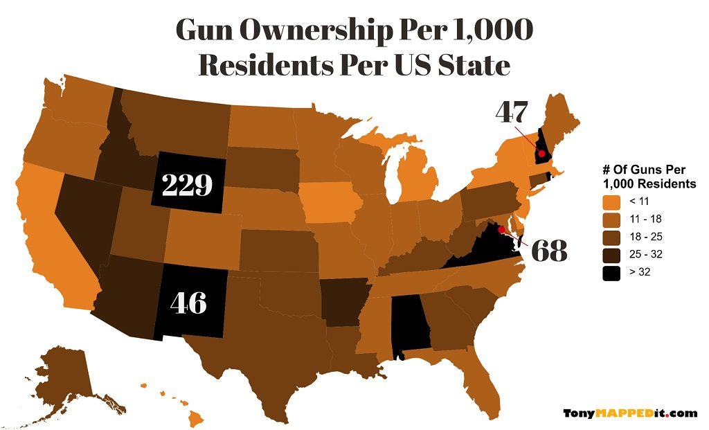 This Map Shows The Gun Ownership Per 1000 Residents By US State