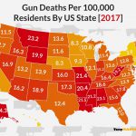 this map shows the number of gun deaths per 100000 residents in america by us state