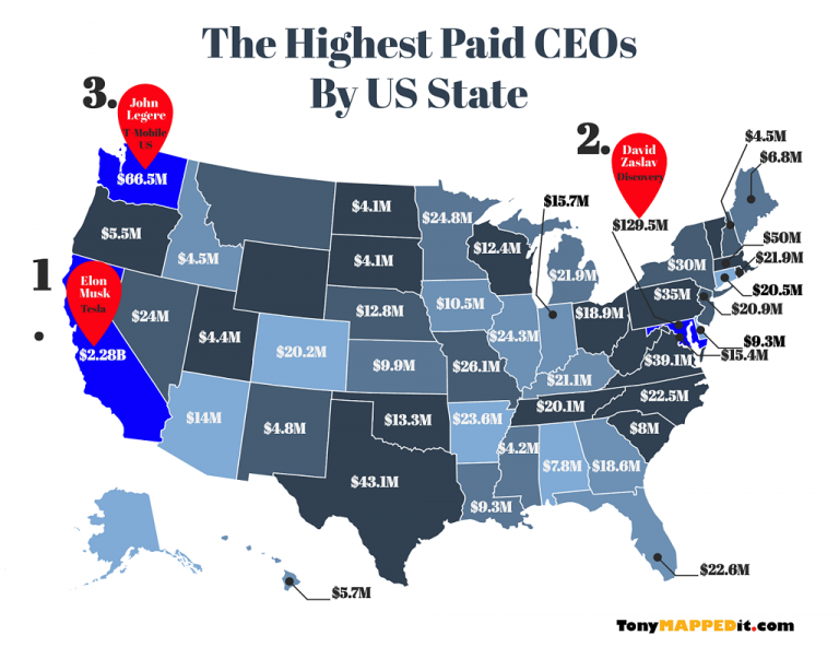 This map shows the highest paid ceo per us state in 2018