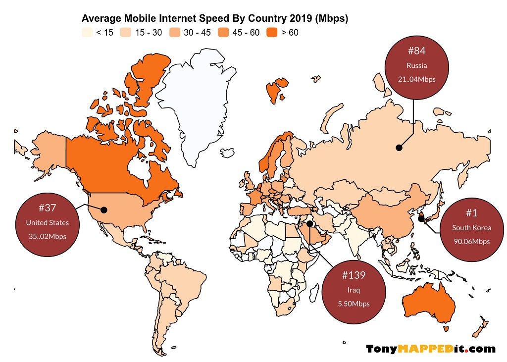 This Map Shows The Average Mobile Internet Speed By Country 2019