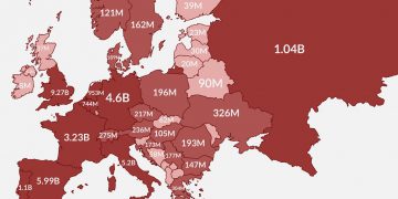 This map shows the total value of all football players in the highest european divisions