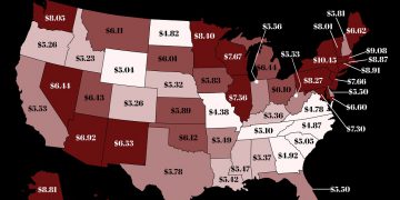 map average retail price per cigarette pack by us state