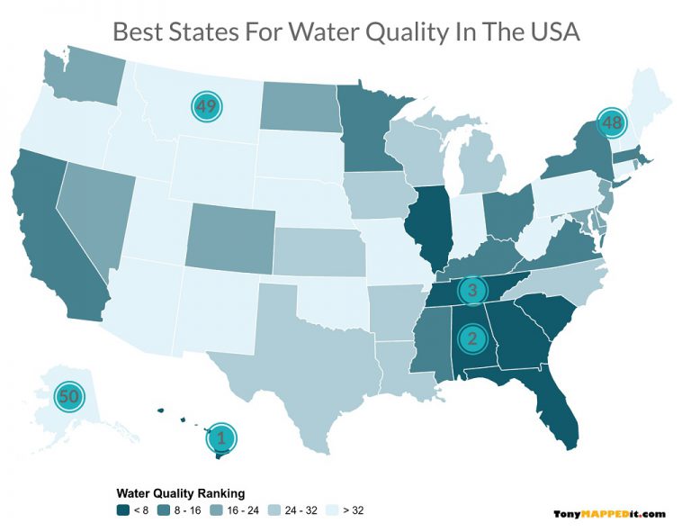 This Map Shows The Best States For Tap Water Quality In The Usa