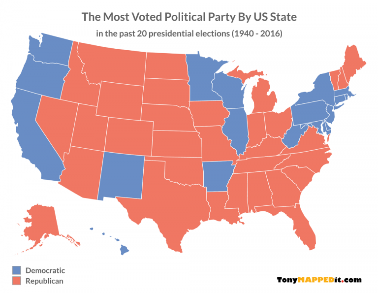 Political Party Map Of Usa 20 Maps Showing The Last 20 Presidential Election Results   Tony 