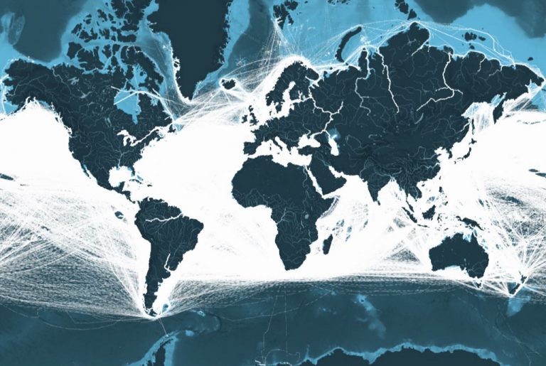 This map shows all the shipping routes in the world