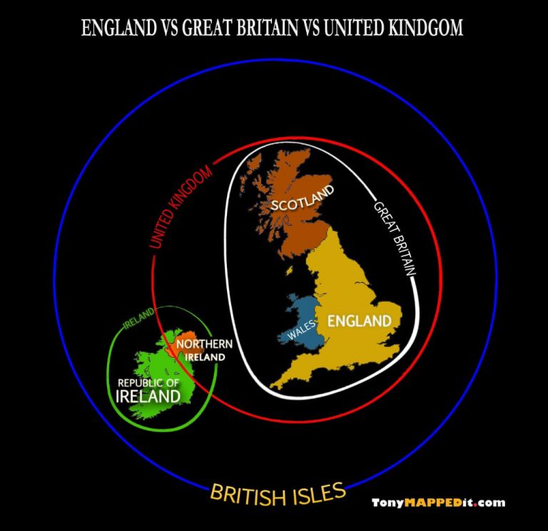 This Map explains the differences between England GB UK