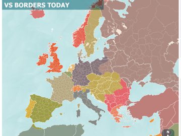 Map of Europe 1914 vs Borders Today