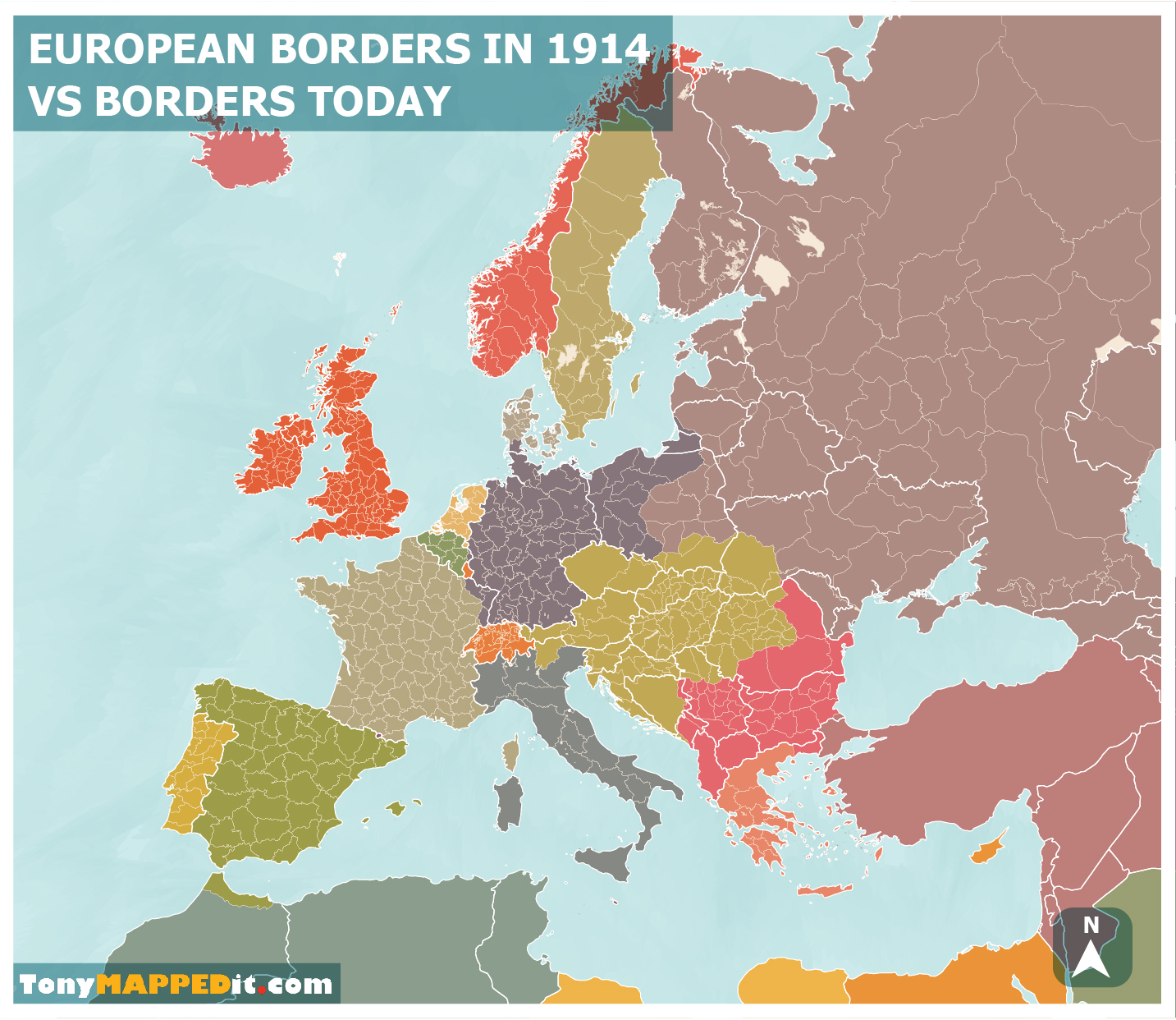 European Borders In 1914 Vs Borders Today Tony Mapped It