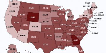 Minimum Wage By US State Map