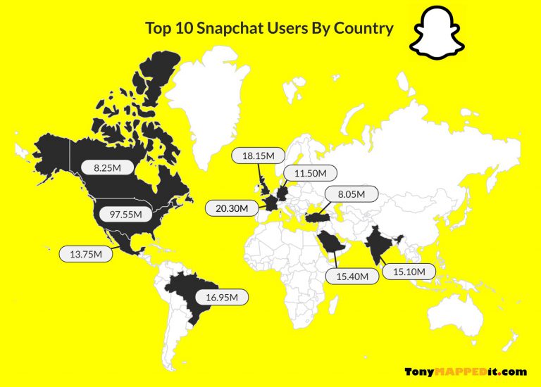 snapchat users by country map world