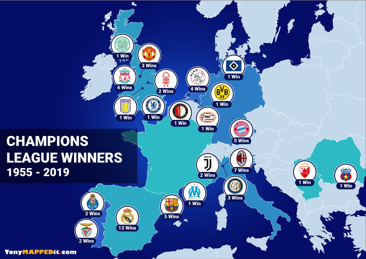 Map Of All Champions League Winners Tony Mapped It