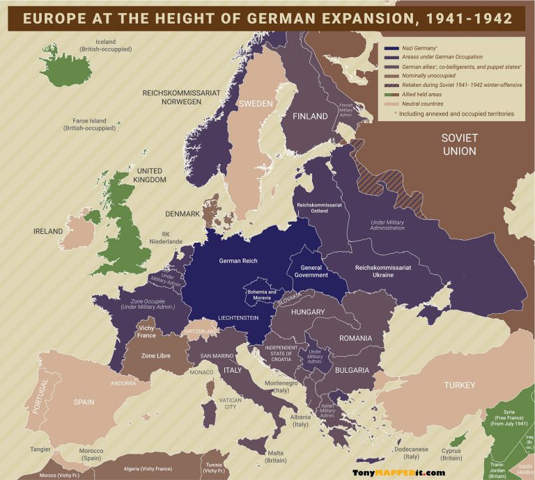 world war 2 map europe 1941 1942 nazi germany at height