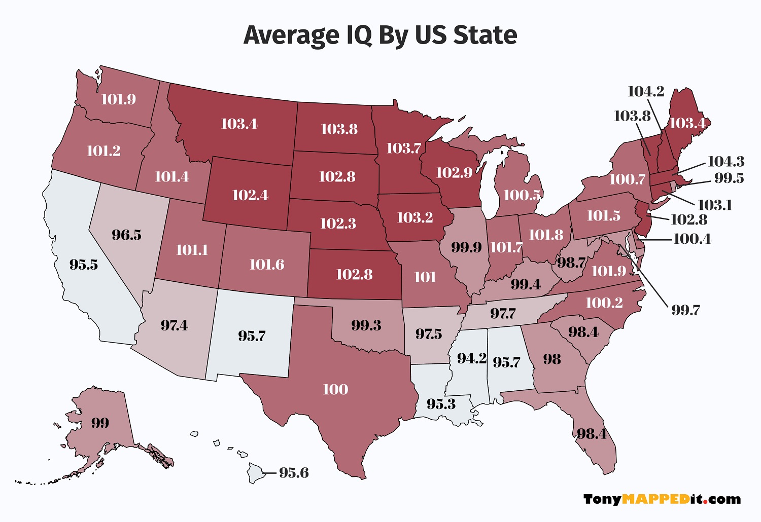 Average Iq By Us State Map Tony Mapped It